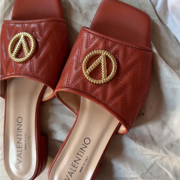 Valentino Shoes - Valentino Women's Rust Leather Slide Sandals with Gold Accent